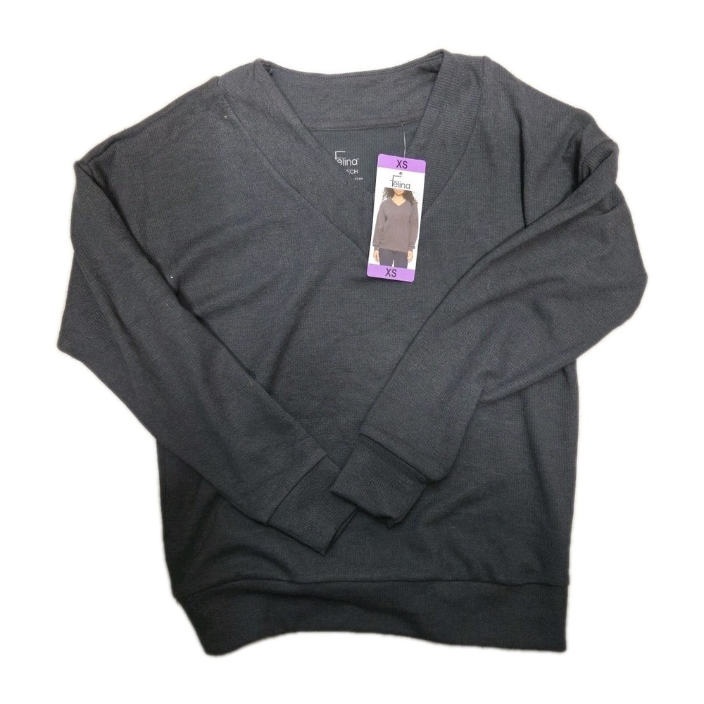 Felina Women'sโ Ribbed Long Sleeve V-Neck Sweater, Gray (Asphalt), Size XS